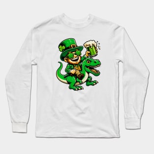 St. Paddy's Dino Ride: Festive Leprechaun & T-Rex T-Shirt Long Sleeve T-Shirt